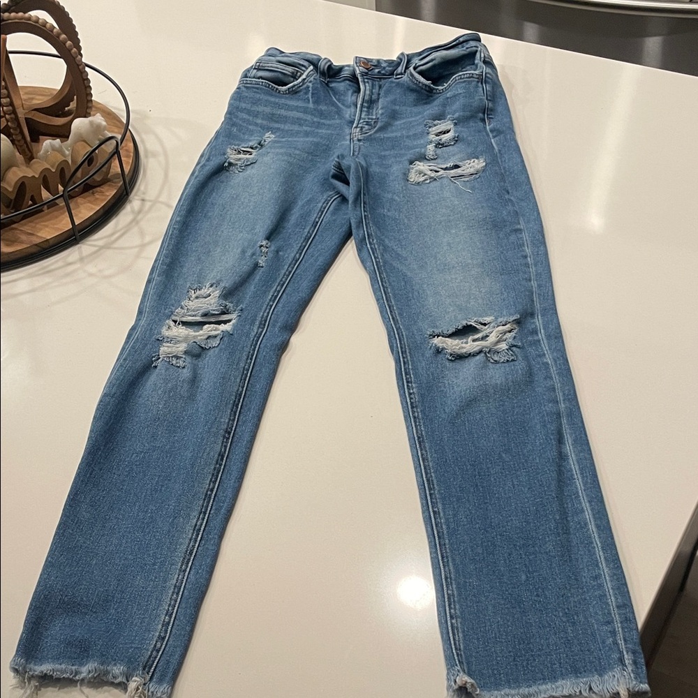 Classic Blue Distressed Women's Straight Leg Jeans